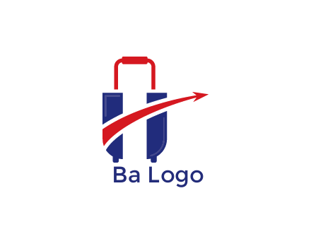 luggage with swoosh arrow forming letter H
