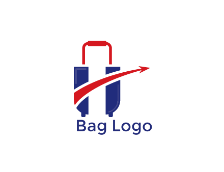 luggage with swoosh arrow forming letter H