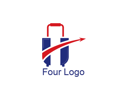 luggage with swoosh arrow forming letter H