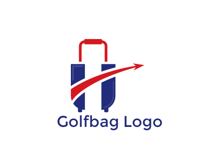luggage with swoosh arrow forming letter H
