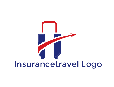 luggage with swoosh arrow forming letter H