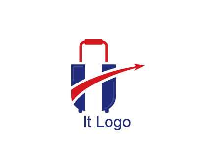 luggage with swoosh arrow forming letter H