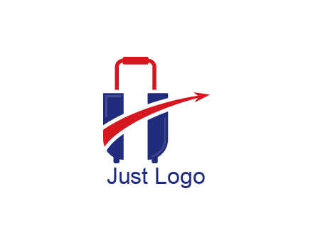 luggage with swoosh arrow forming letter H