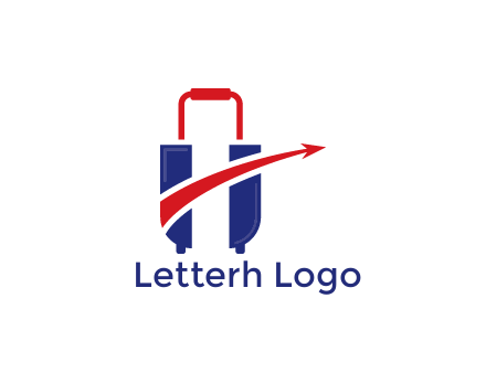 luggage with swoosh arrow forming letter H