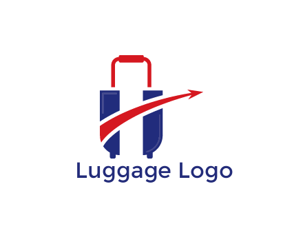 luggage with swoosh arrow forming letter H