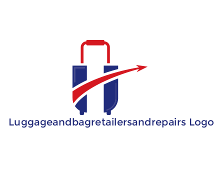 luggage with swoosh arrow forming letter H