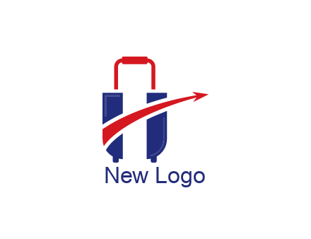 luggage with swoosh arrow forming letter H