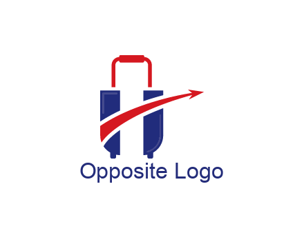luggage with swoosh arrow forming letter H