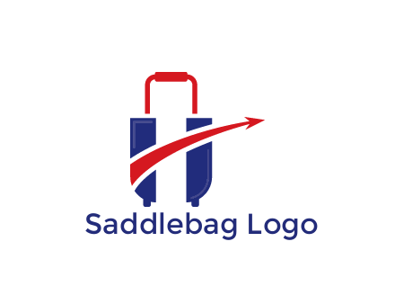 luggage with swoosh arrow forming letter H
