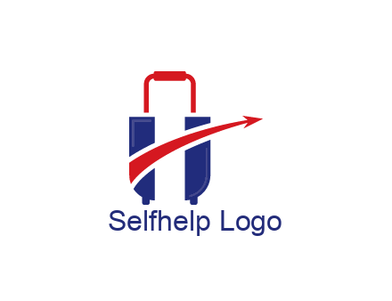 luggage with swoosh arrow forming letter H