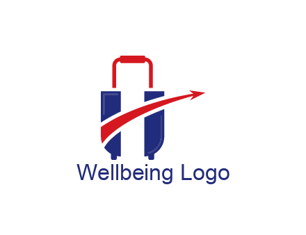 luggage with swoosh arrow forming letter H
