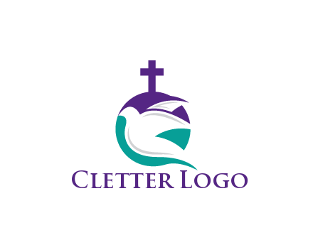 negative spacing dove in circle with cross