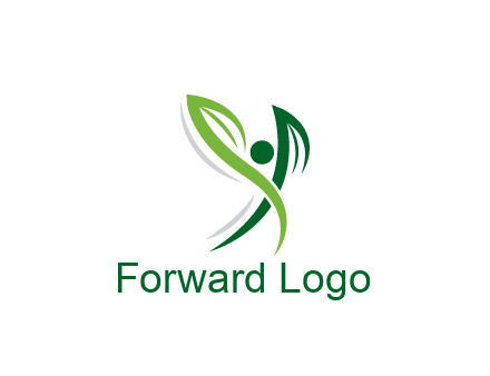 swoosh forming leaves with circle forming people icon
