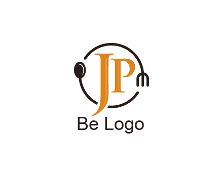 letter JP in circle with utensils