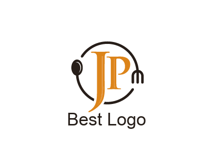 letter JP in circle with utensils