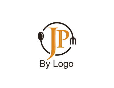 letter JP in circle with utensils