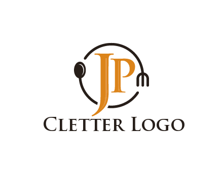 letter JP in circle with utensils