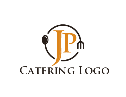 letter JP in circle with utensils