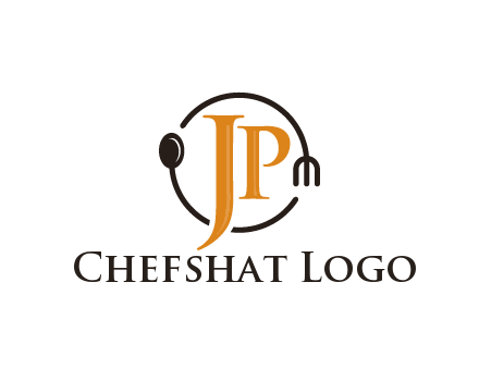 letter JP in circle with utensils