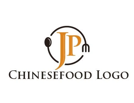 letter JP in circle with utensils