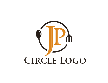 letter JP in circle with utensils