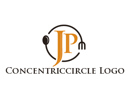 letter JP in circle with utensils