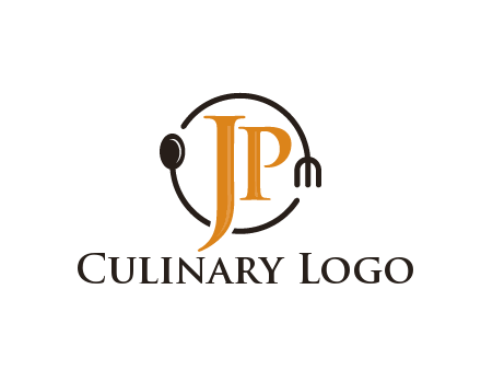 letter JP in circle with utensils