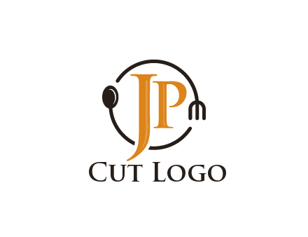 letter JP in circle with utensils