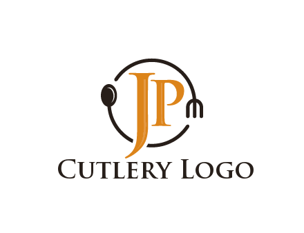letter JP in circle with utensils
