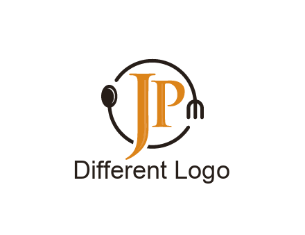 letter JP in circle with utensils