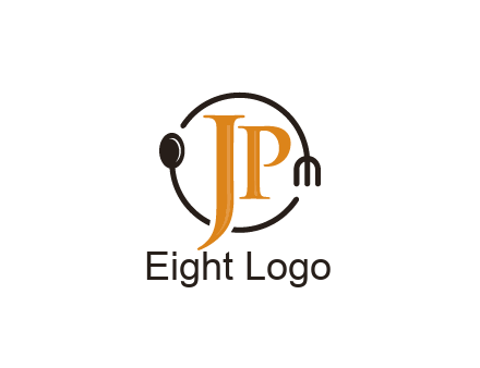letter JP in circle with utensils