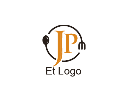 letter JP in circle with utensils
