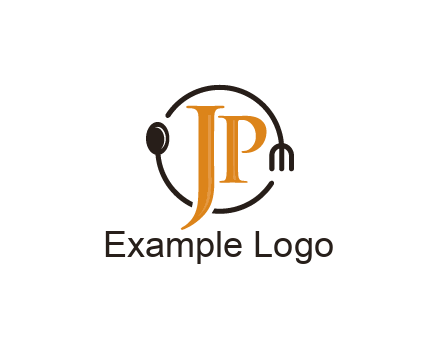 letter JP in circle with utensils