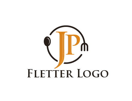 letter JP in circle with utensils