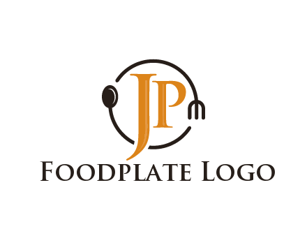 letter JP in circle with utensils