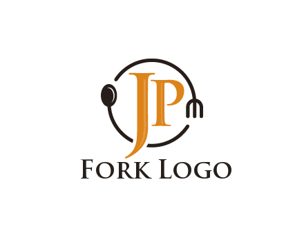 letter JP in circle with utensils