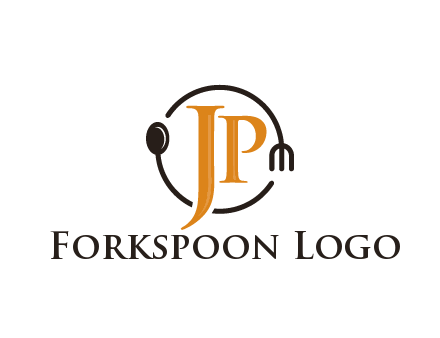 letter JP in circle with utensils