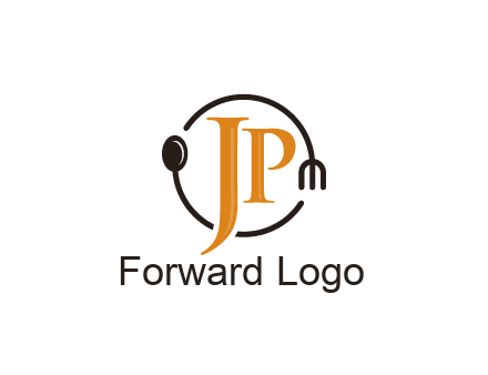 letter JP in circle with utensils