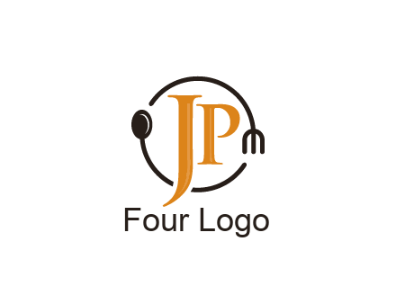 letter JP in circle with utensils