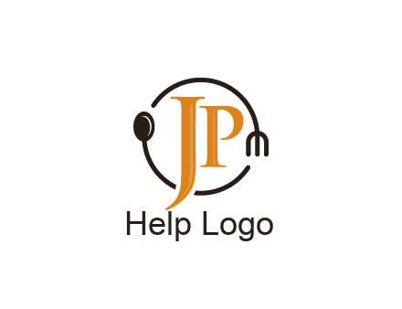 letter JP in circle with utensils