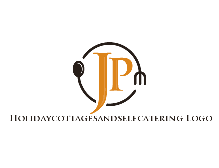 letter JP in circle with utensils