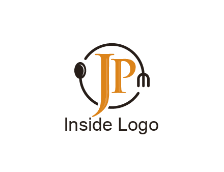 letter JP in circle with utensils