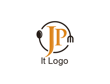 letter JP in circle with utensils