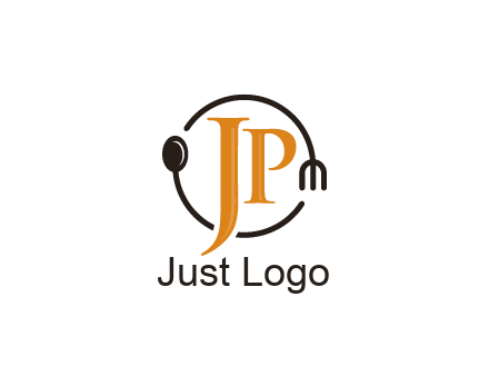 letter JP in circle with utensils