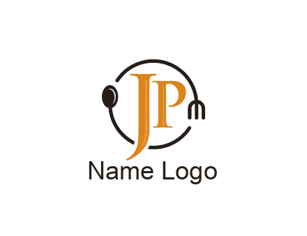 letter JP in circle with utensils