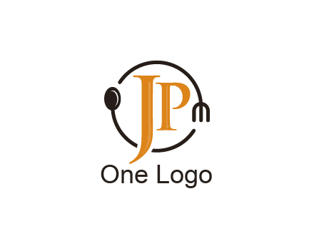 letter JP in circle with utensils