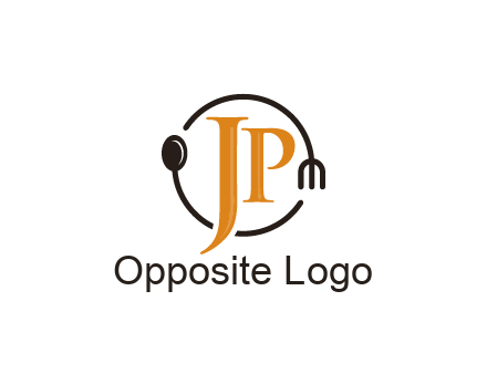 letter JP in circle with utensils
