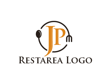 letter JP in circle with utensils