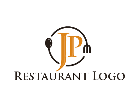 letter JP in circle with utensils