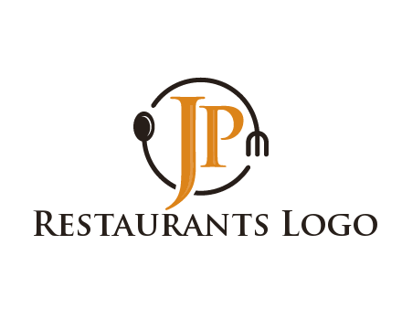 letter JP in circle with utensils